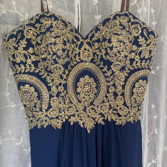 strapless open back dress Celine Prom Dress